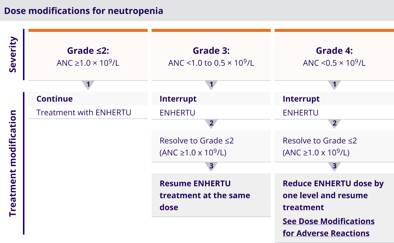 Dose modifications for neutropenia by severity